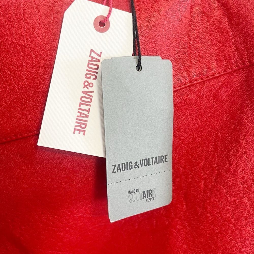 Zadig & Voltaire Junko Cuir biker moto red Leather mini skirt.  Size 40. NWT - Picture 5 of 13